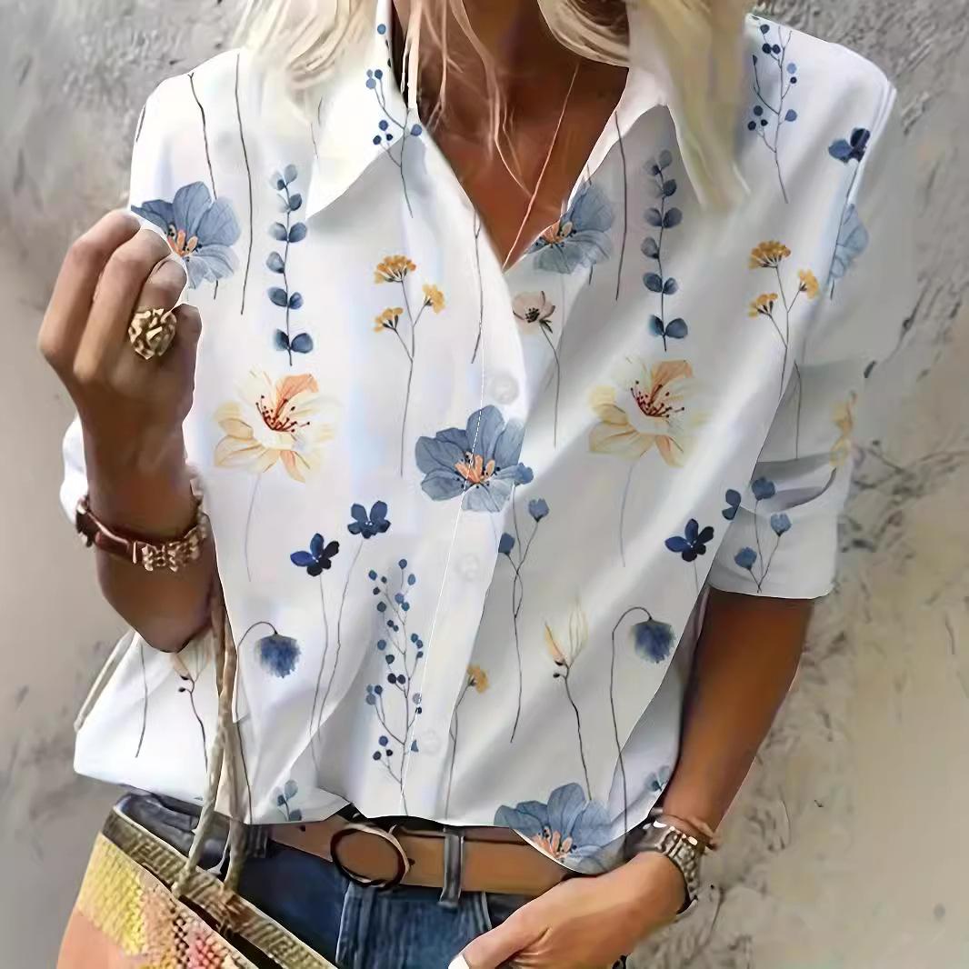 

GMXIA Летняя женская рубашка с длинным рукавом и принтом стрекозы. Женская модная рубашка. XL