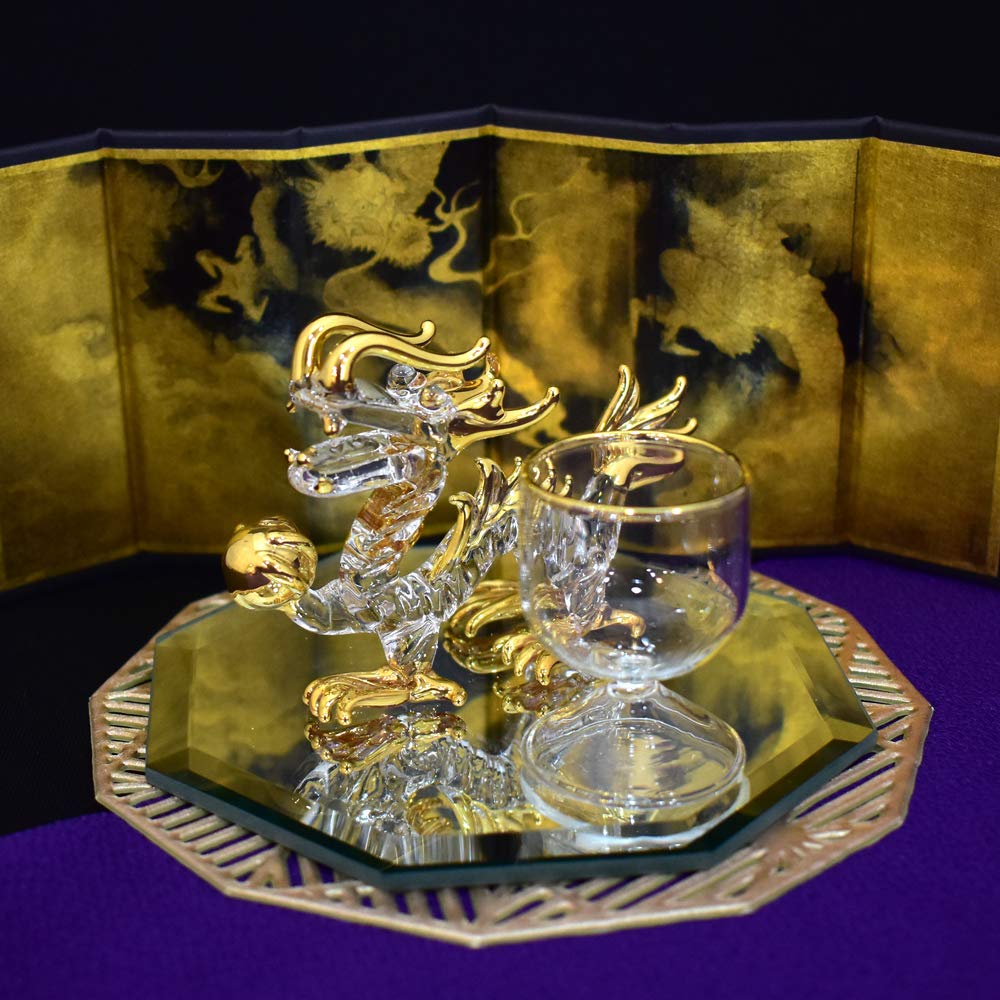 Handmade Glass Emperor Dragon with Golden Orb, Small
