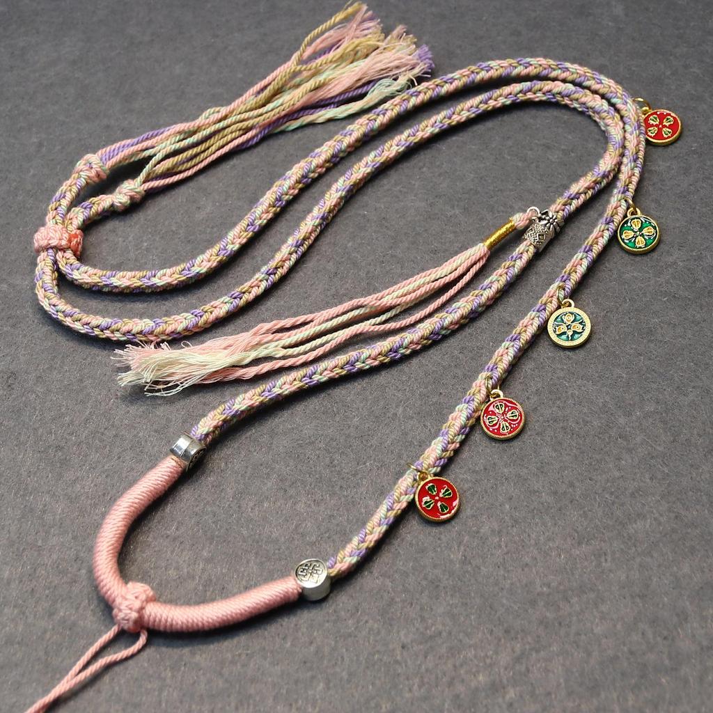 Tibetan Five Gods of Wealth Handmade Necklace - Woven Cord Pendant Inspired by Traditional Cultural Jewelry and Thangka Designs