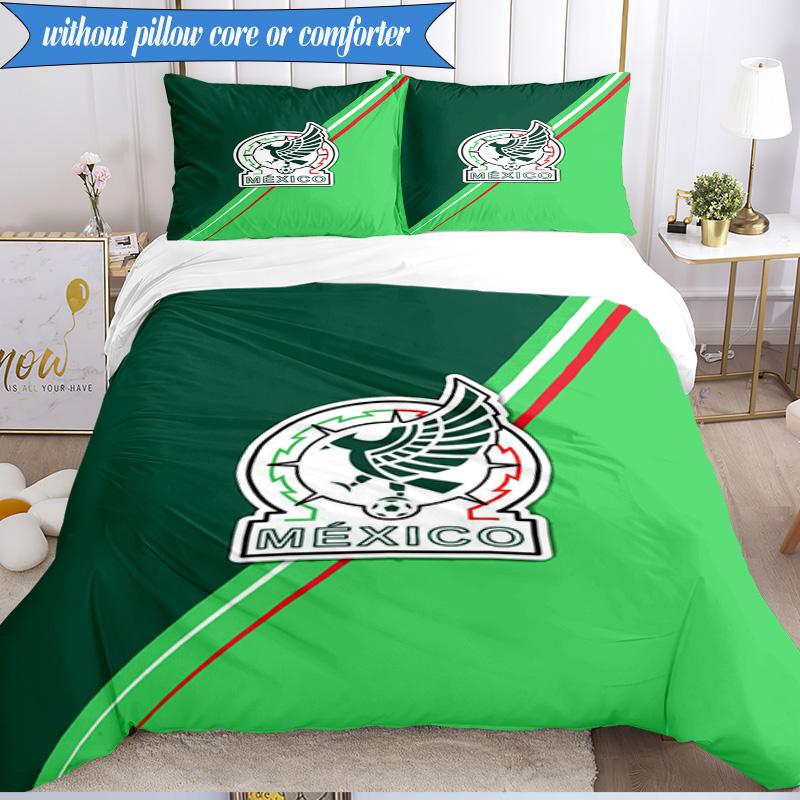 Mexico Football Emblem 3pcs Bedding,Including 1pc Duvet Cover And 2pcs Pillowcases Perfect for Christmas,Ideal for Bedroom, Dormitory