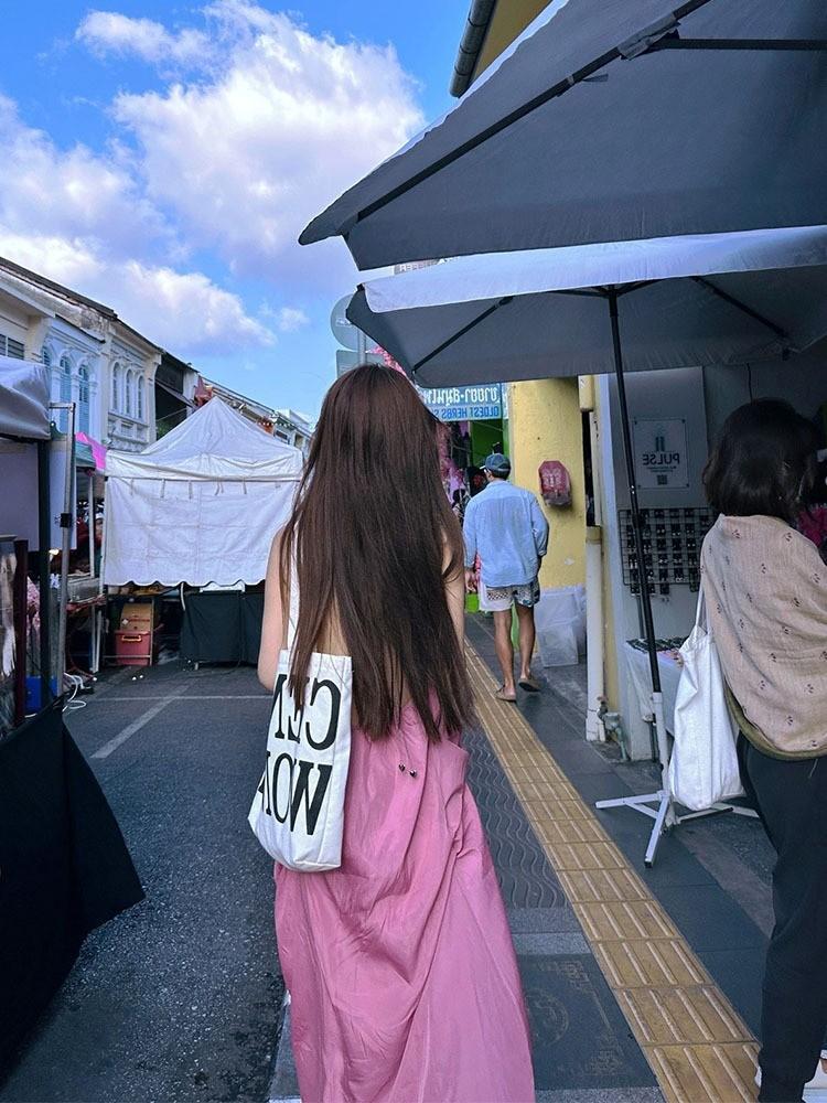 ins travel photo wear fairy long dress summer backless neck dress Sanya seaside vacation beach dress S