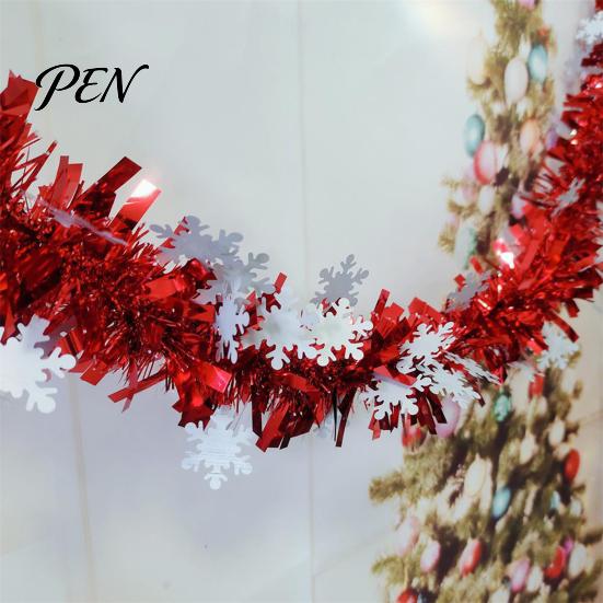 Soft Material Holiday Embellishment 78 Inch Red Christmas Tinsel Garland, Shiny Metallic Foil Twist Garland Tear Resistant Ribbon with Snowflake