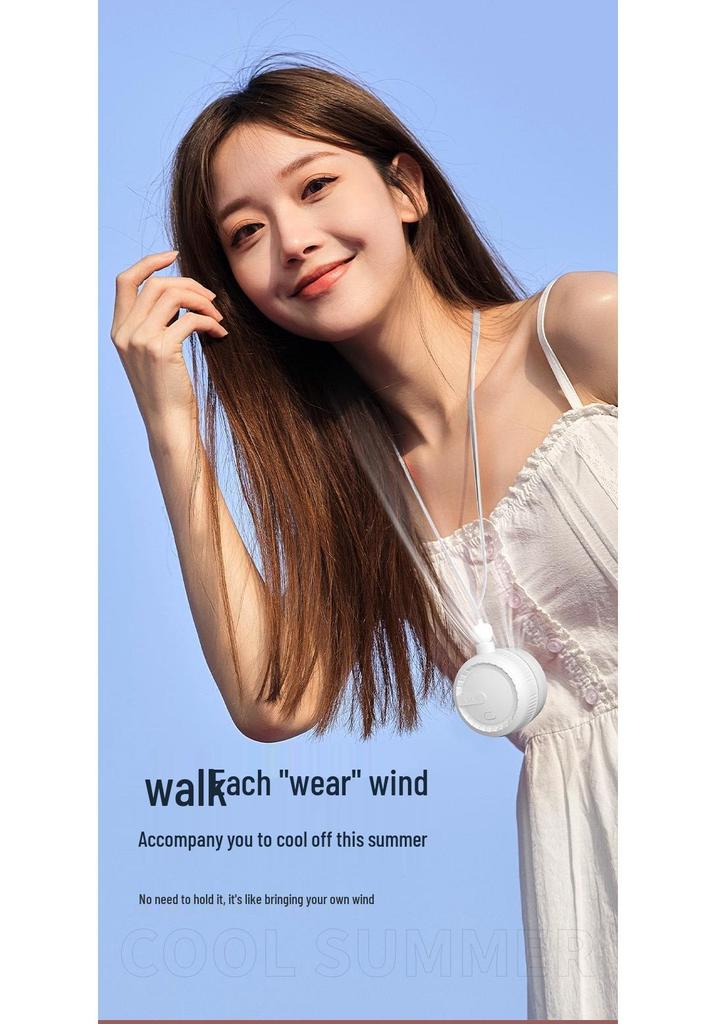 USB Rechargeable Neck-Hanging Mini Fan with Silicone Strap - Portable Summer Cooling Solution