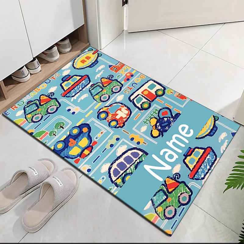 Custom Name Cute Cars Printed Carpet, for Office Chair Living Room Bedroom Kitchen Room Decor Gifts.