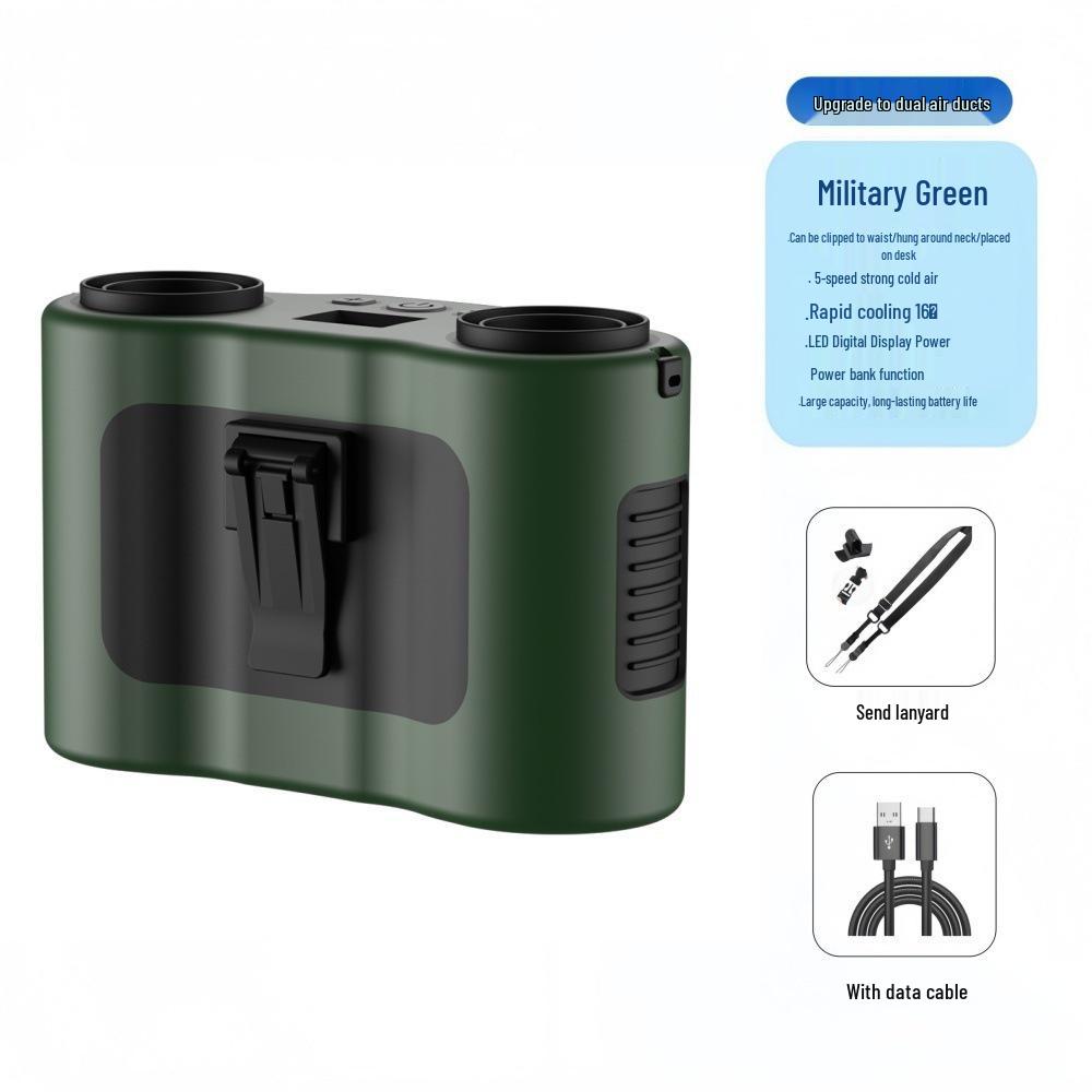 26 New Portable Dual-Barrel USB Waist Fan with Large Capacity for Outdoor Cooling