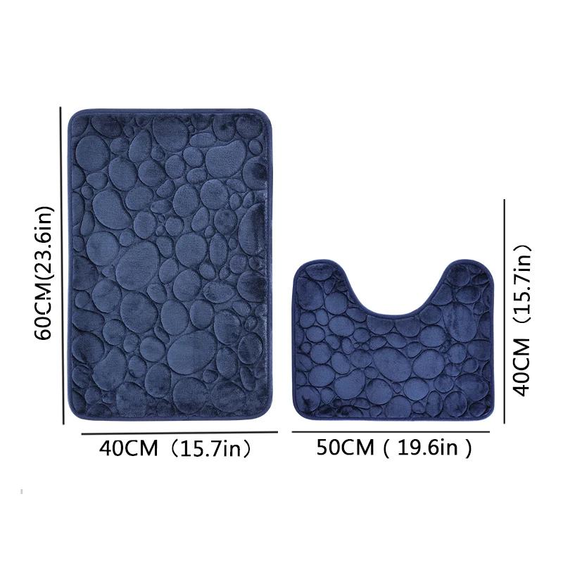 Embroidered Pebble Coral Velvet Floor Mat, Bathroom Carpet, Bathroom U-shaped Sponge Absorbent Foot Mat, Door Mat, Two-piece Set