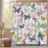 Colorful Butterflies Shower Curtain for Bathroom Floral Romantic Plant and Flowers Decorative Shower Curtains with Hooks