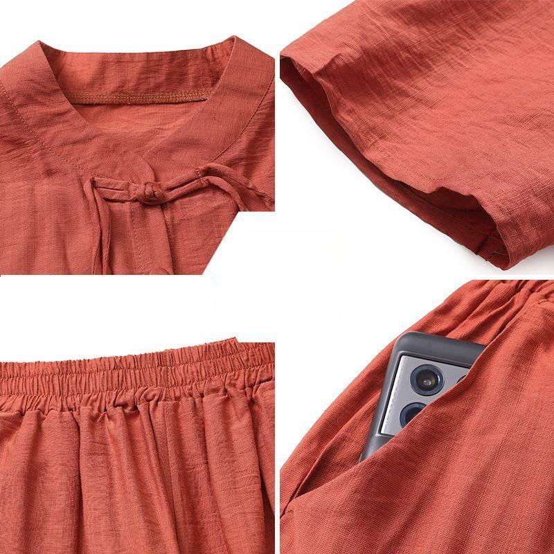 Elegant Loose Fit Summer Tops for Women Anti Aging Chinese Style Two Piece Set Cover Belly