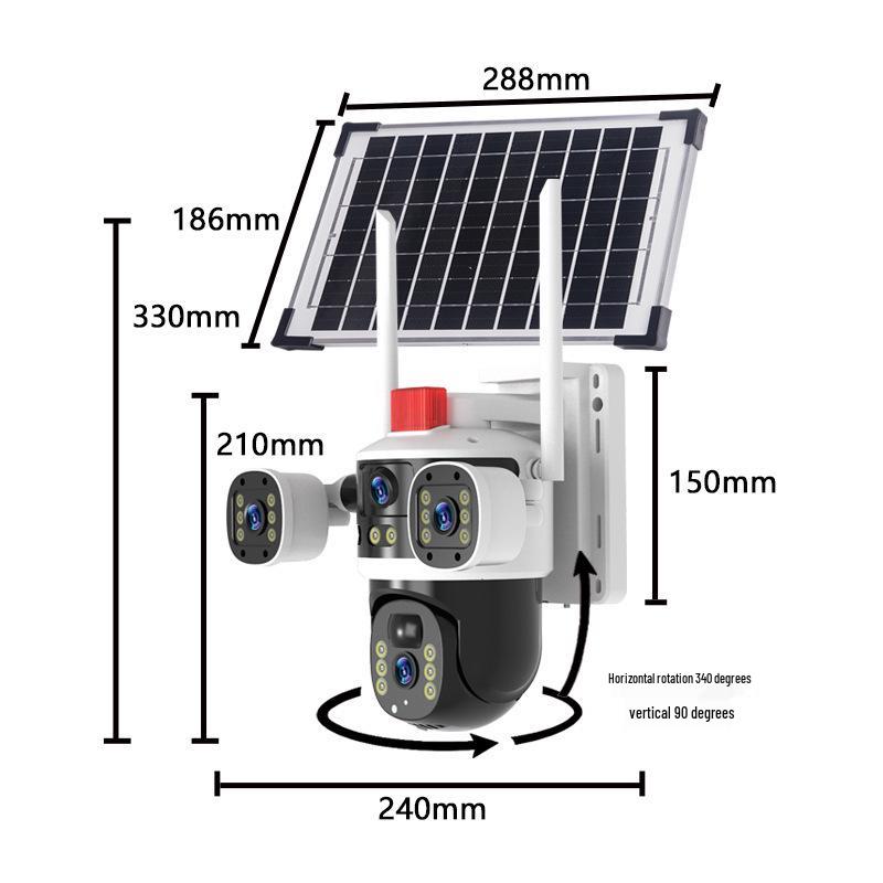 Triple-Lens Solar Surveillance Camera with Remote Two-Way Intercom and HD Mobile Phone Connectivity for Outdoor Use