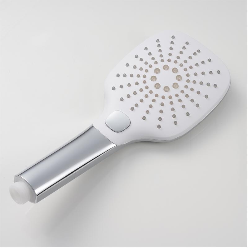 Push Button Adjustable 3 Functions Handheld ABS Plastic Shower Head with Chrome Finish for Hotel Use