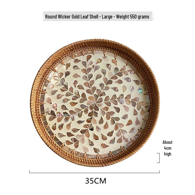 Handmade Rattan Round Light Luxury Tray for Picnic, Fruit, and Candy Storage in the Living Room or Restaurant.