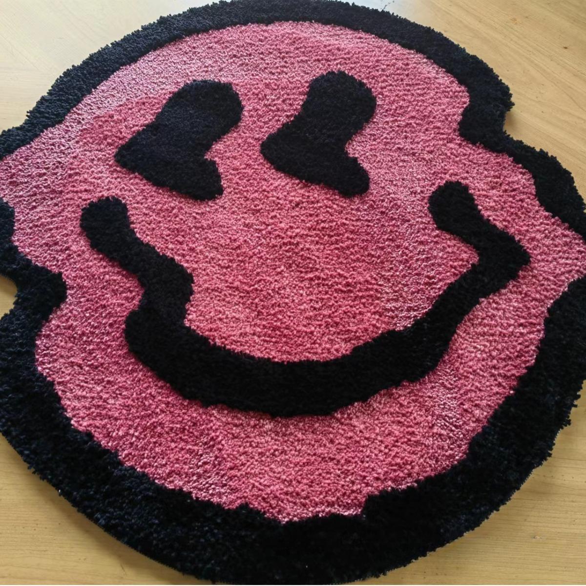 

Distorted Smile Face Rug Christmas Carpet Outdoor Water-Absorbing Dirt-Resistant Non-Slip Kitchen Home Bedroom Sofa Office 60x60cm розовый