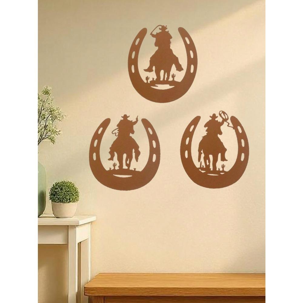 3-Piece Horseshoe Metal Wall Art Set, Western Cowboy Home Decor, Rustic Farmhouse Hanging Ornaments, Modern Bedroom & Living Room Decoration, Durable