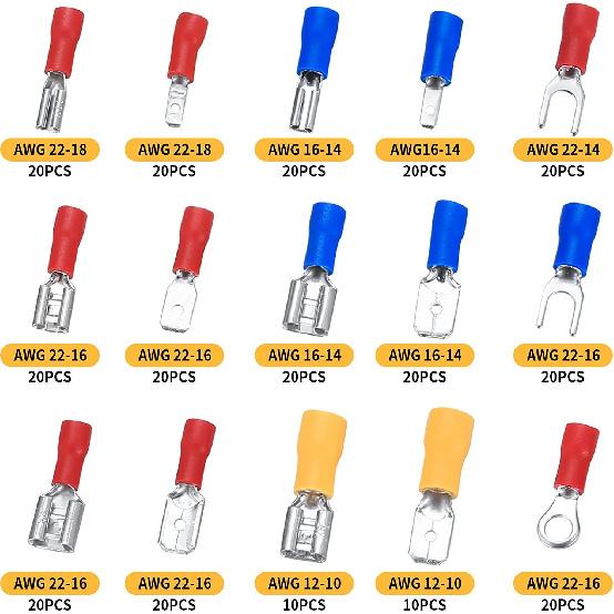 280 Pcs Electrical Cable Connectors Assorted Insulated Wire Cable Crimp U-Type Fork Spade Butt Ring Connector Assortment Kit Fuse Holders1