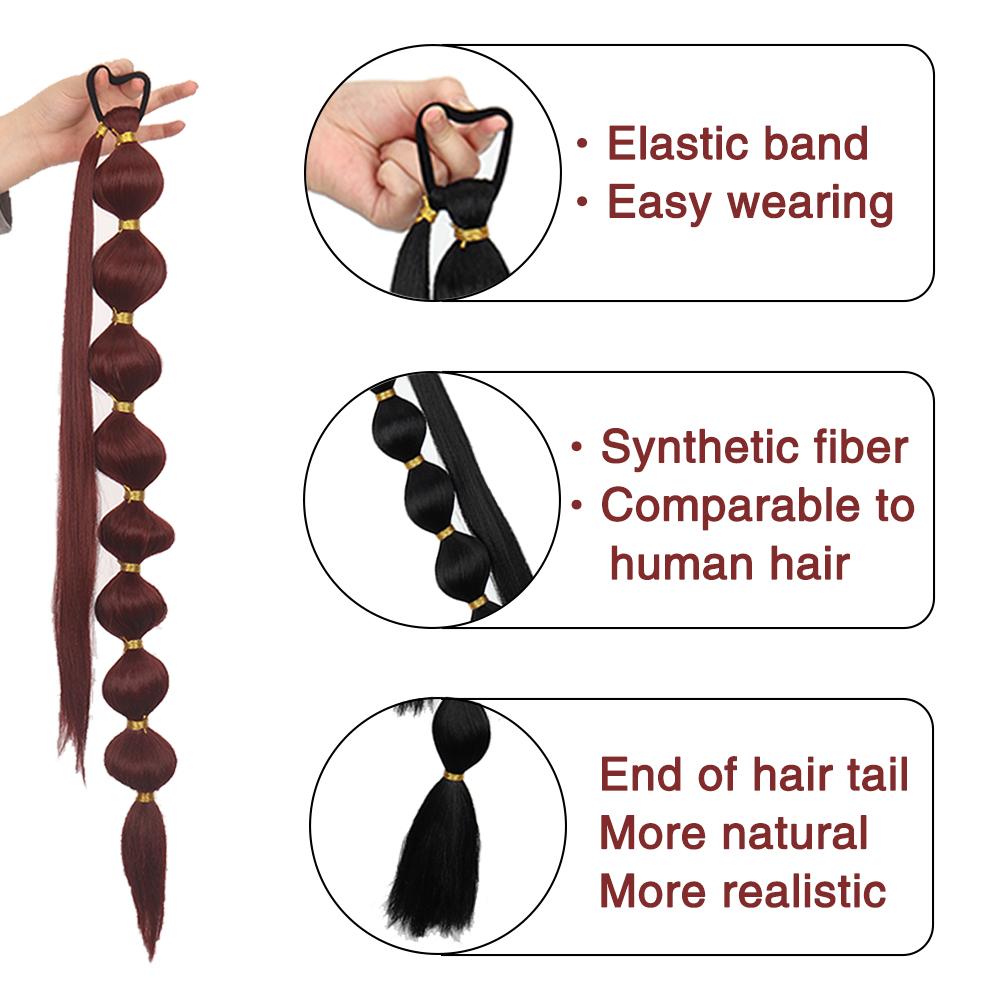 MISSQUEEN Synthetic Bubble Ponytail Extension with Elastic Tie Long Wrap Around Ponytail Lantern Extensions 75cm Dark Red Ponytail for Women Cosplay