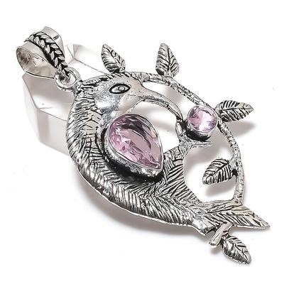 Natural Pink Kunzite Gemstone 925 Sterling Silver Jewelry Pendant 2.56" H3b14