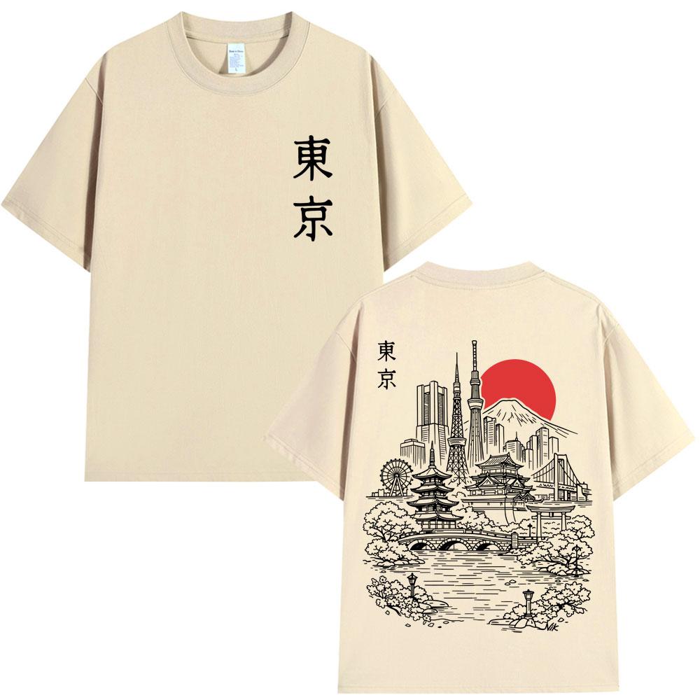 Japanese Tokyo Style Sakura Travel Graphic T Shirt Unisex Women Fashion Harajuku High Quality T-shirts Loose Cotton Casual T-shirt