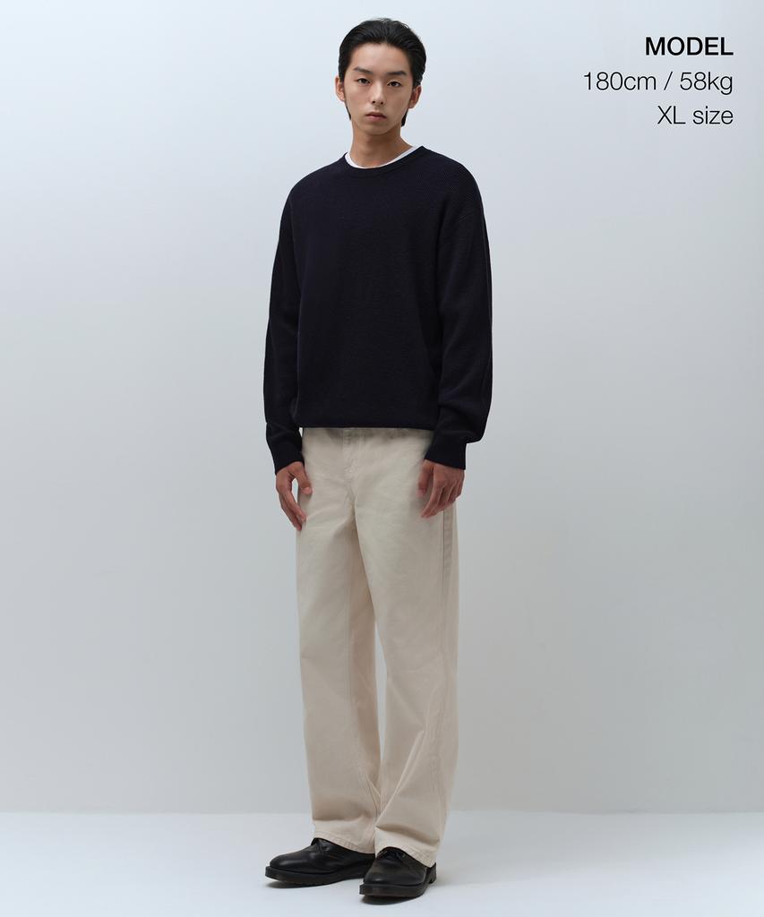 MUSINSA STANDARD [Victoria Wool] Minimal Ribbed Crew Neck Knit [Navy]