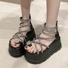 Fashion Summer Crystal Sandals 8CM Wedge Heels Sneakers New Women Beach Flip Flop High Platform Casual Breathable Walking Shoes