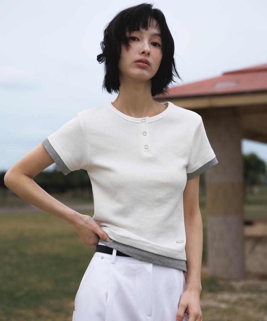 DEHEVE Layered Eyelet T-Shirt [Ivory]