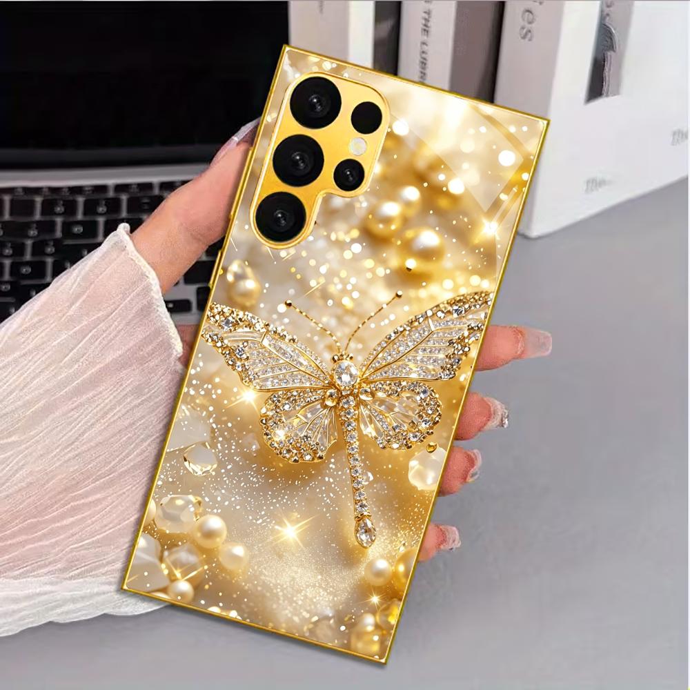 Trendy Diamond Dragonfly Phone Case Glass S26 Ultra Case S25 Ultra Case for Samsung Galaxy S26 S25 S24 S23 S22 FE Ultra Plus