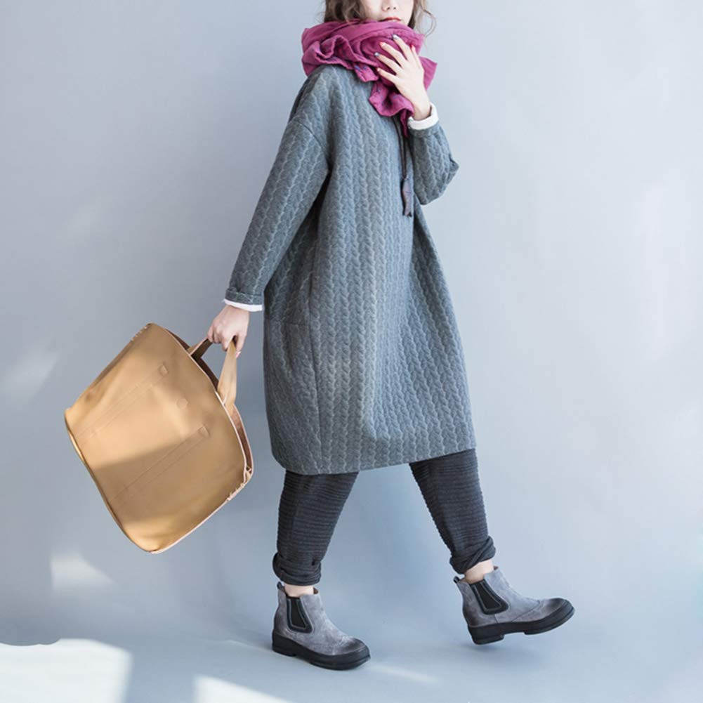 ShuMing Tunic Long Plus Short Solid Color Women's Loose-Fit Dress, Sleeves, Knee-Length, Flattering, Casual, Size, Fall/Winter, Dress, (8 Gray)