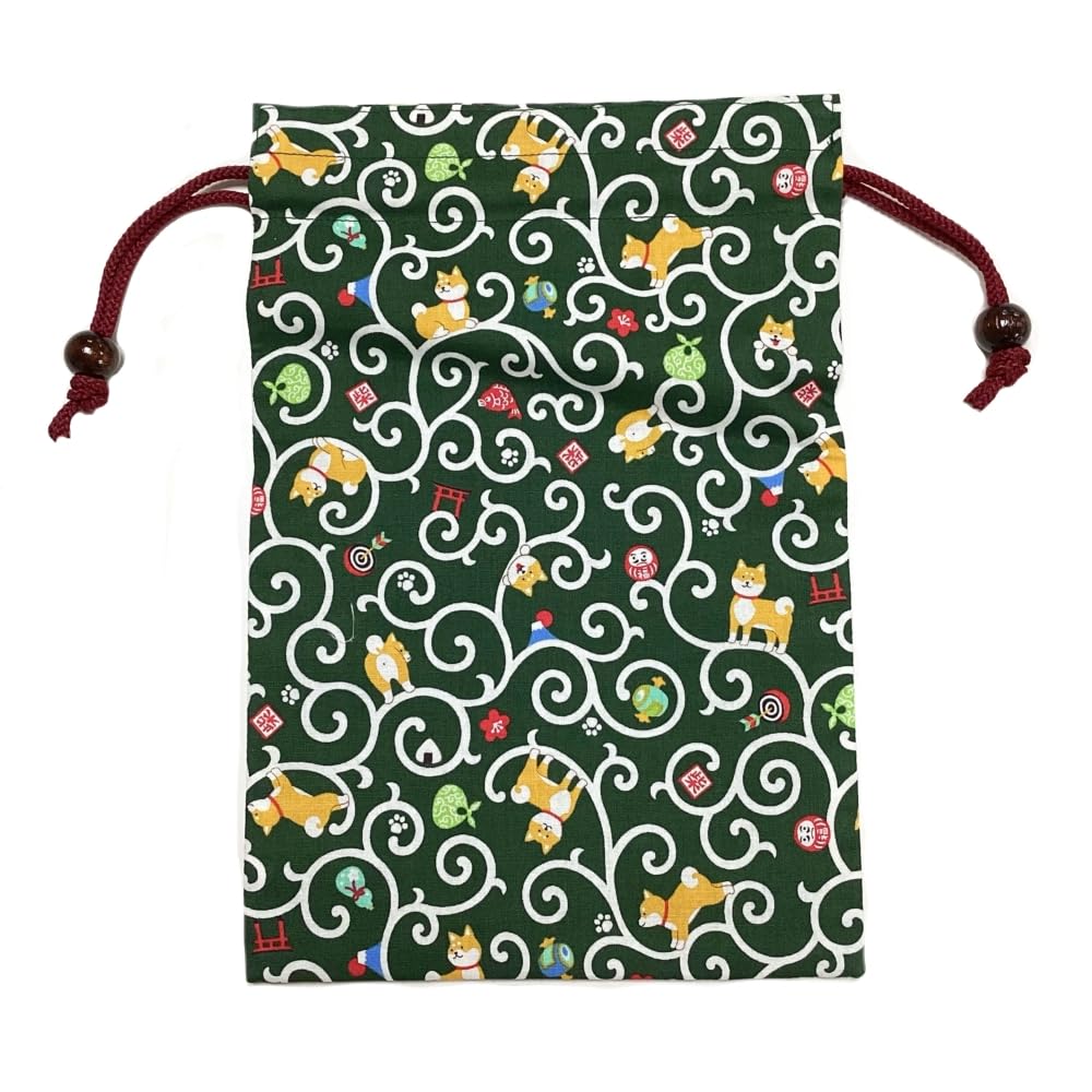 Kyosuke Made Japan Goshuincho Case Bag Pouch Cotton 100 Approximately 26.518cm Engi-ya Shiba Inu Green Japanese Pattern Shiba-chan Good Luck Large