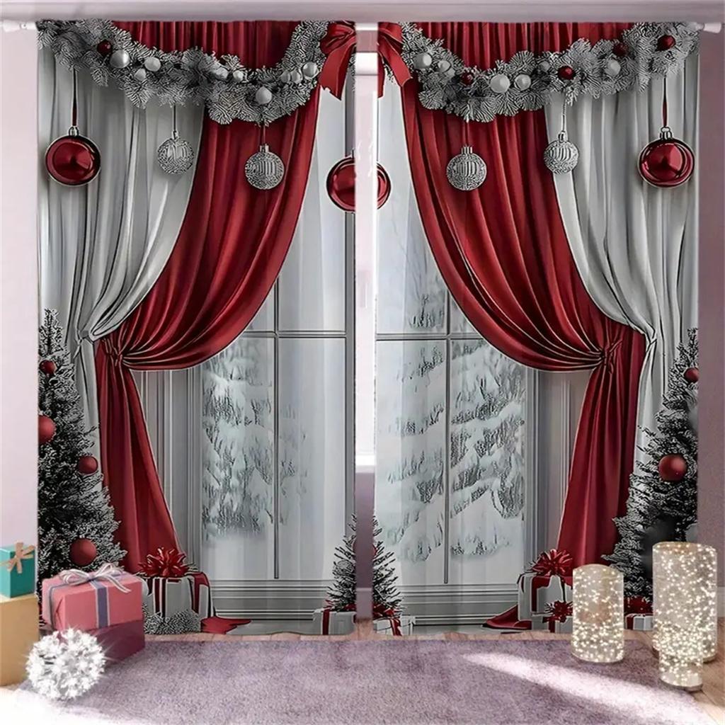 2ks Vánoční dárek Vánoční kreslený sněhulák Záclony Slavnostní digitální tisk, sváteční dekorace Obývací pokoj Ložnice Kuchyňské dveře