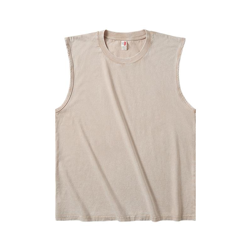 Men's Washed Cotton Sleeveless T-Shirt Crew Neck Loose Fit Workout Tank Top