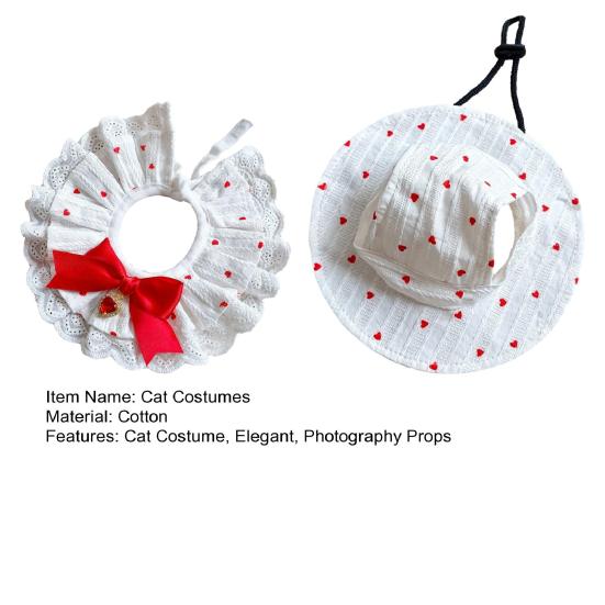 Cat Costumes Breathable Cotton Adjustable Sun Hat And Scarf Set with Bow Decor Pet Clothes for Party Photography Props