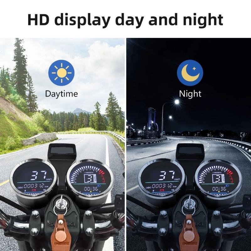 Digital Display Cluster Speedometer Odometer Dashboard Suitable for GN125 Waterproof Motorbike Instrument LED Tachometer