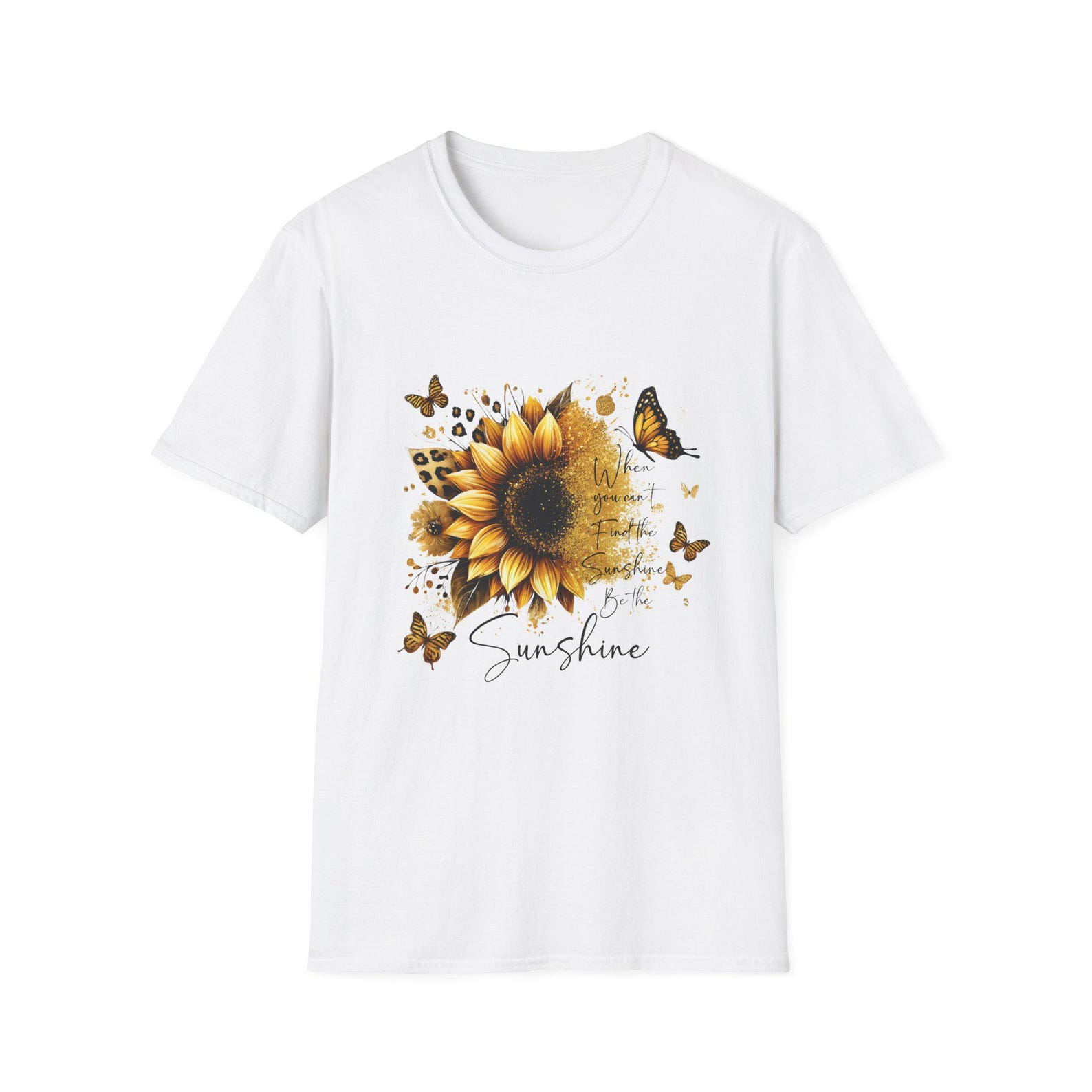 Sunflower and Butterflies T-Shirt | Sunshine Script, Floral Art S