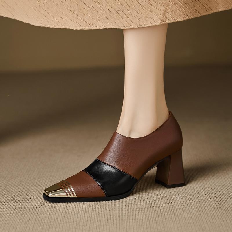 Mode 2026 Frühling Neue Damen Schuhe Echtes Leder Basic Pumps Dicke Hohe Absätze Slipper Büro Pumps Frühling Komfort Freizeitschuhe Frau