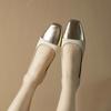 LeShion  Real Women Pumps Silvery Mix-color Chunky High Heel Slipon Shallow Shoes Woman Square Toe Golden Pump