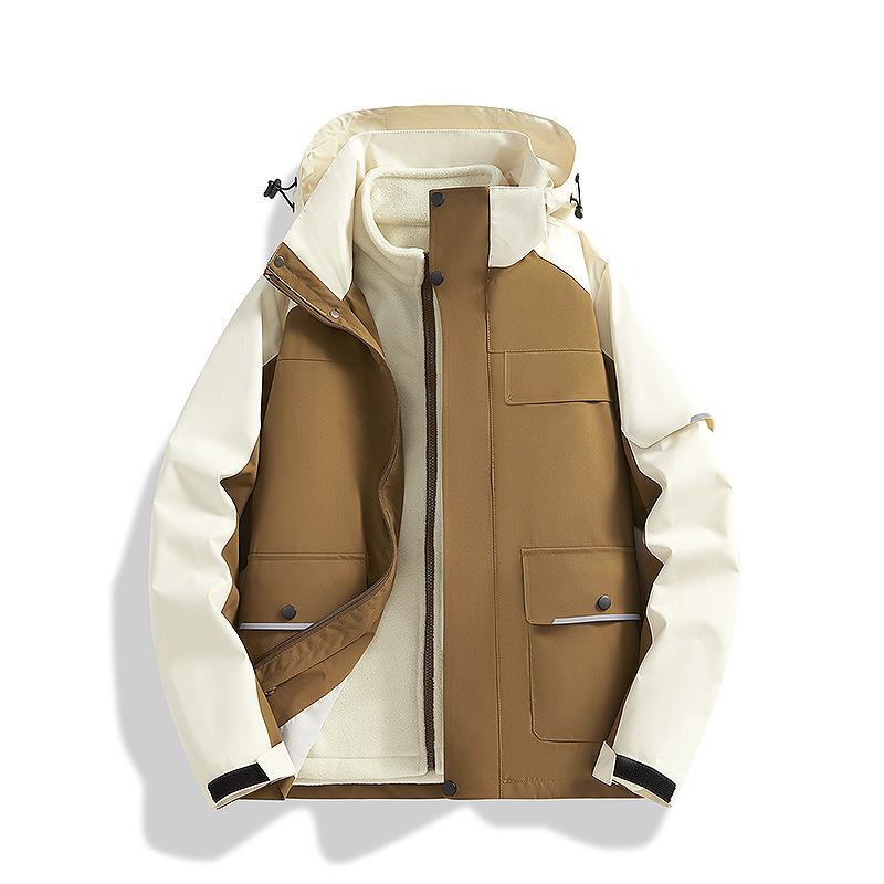 Outdoor Three-in-one Windproof and Waterproof Jacket, Casual Large Size Jacket for Couples, New Style Thickened Work Jacket Trend