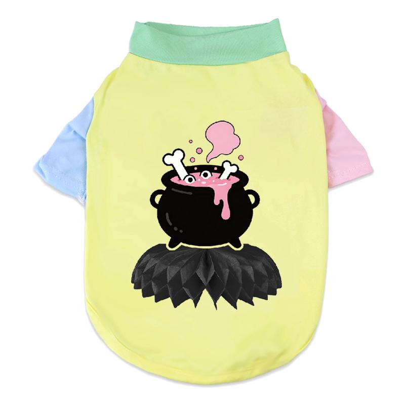 1 Pc Halloween Pet Shirts Cute Ghost Pumpkin Print T‑Shirt Cats & Dogs Costume Festival Apparel For Party Cosplay