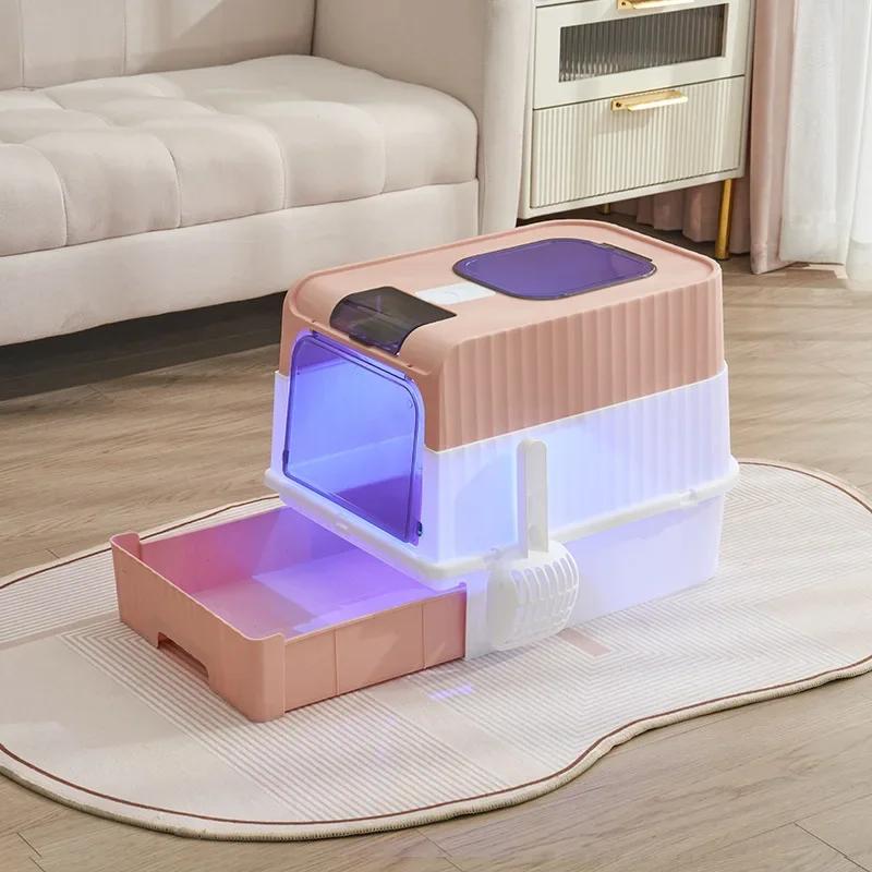Fully Enclosed Cat Litter Box with Drawer, Odor Control Splash Proof Toilet, UV Sterilization, Large Hooded Kitty Litter Tray