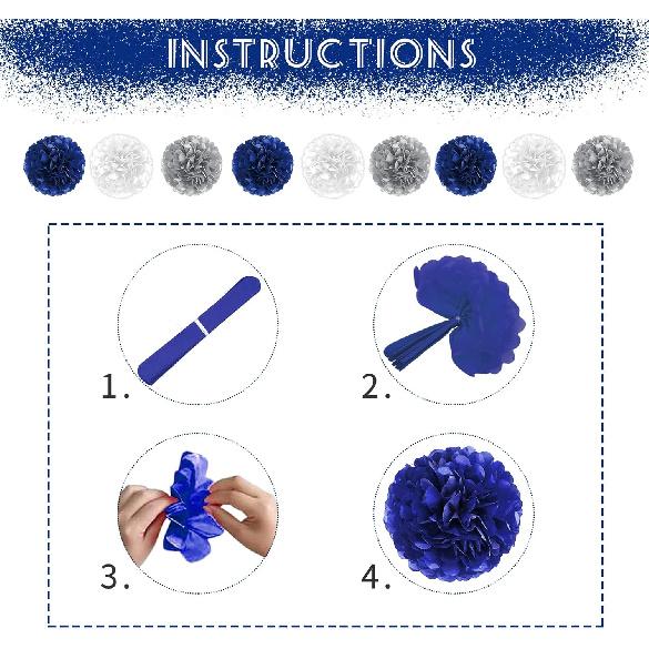 Navy Blue Silver Birthday Decorations for Men, Blue Birthday Party Supplies with Tablecloth Happy Birthday Banner Confetti Balloons Paper Pom Poms