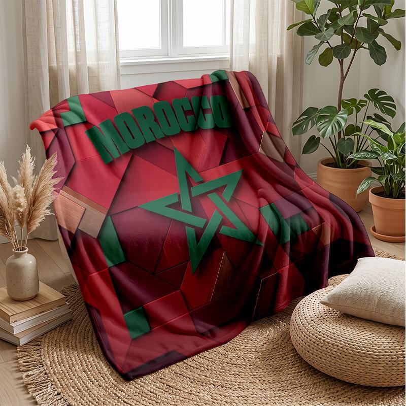 Morocco Football Printed Flannel Blanket Skin Friendly Warm Decorative Throw for Indoor Couch Bed Daily Use