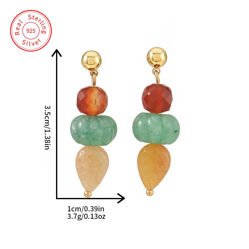 GEMCHIC Women s Original New Chinese Style Natural Stone Beaded Earrings Red Agate Green Aventurine Long Dangle Earrings
