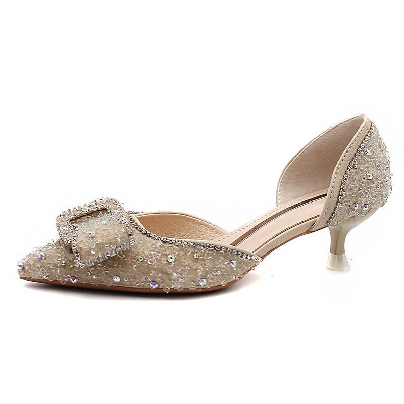 

Летние новые туфли с блестками и полыми босоножками, женские туфли с острым носком и шпильками, женские туфли с бриллиантами на высоком каблуке 37 абрикосовый