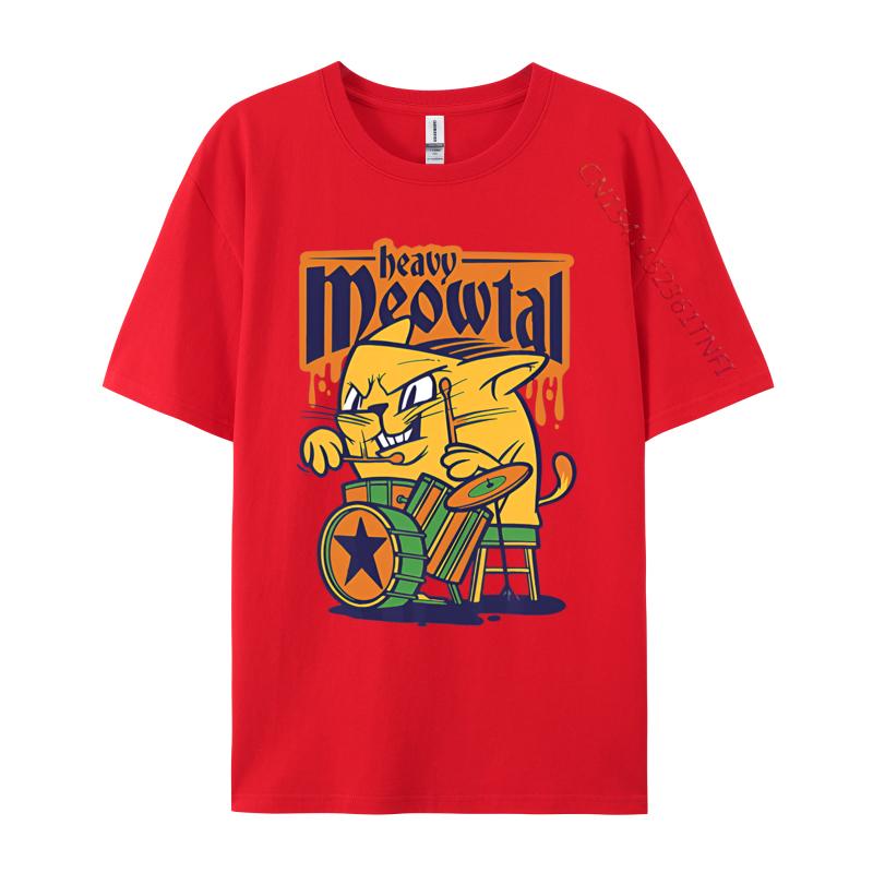 Heavy Meowtal Cat Saying Drum Sloth Tshirt Graphic TShirts Custom Cotton T Shirts Printing Tops Shirt