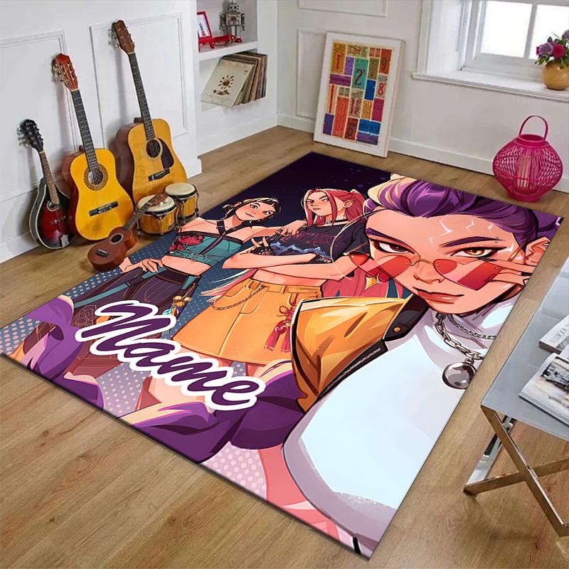 Custom KPop Demon Hunters Mat Personalized Name, Polyester Washable Indoor Entryway Rug, Gift for Christmas, Easter, Thanksgiving Day