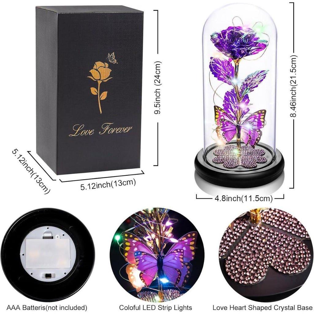 Rosblomma Gåvor ,Färgglad Regnbåge Konstgjord Blomma Ros Lyser Upp Ros i Akrylkupa,Kvinnor