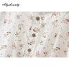 Japanese Mori Girl Summer Women White Sweet Top O Neck Floral Print Casual Loose Blouse Cotton Elegant  Half SleeveLadies' Shirt