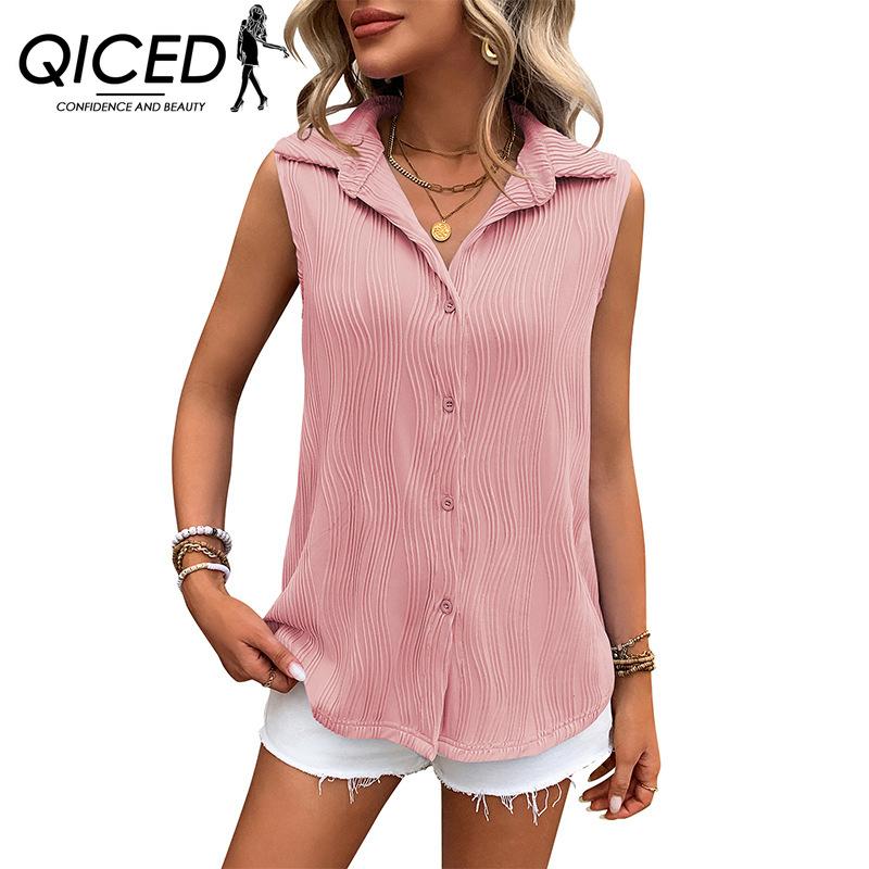 QICED Damemote Uformelt sommer våren ensfarget trykk kortermet POLO-hals bluser og skjorter