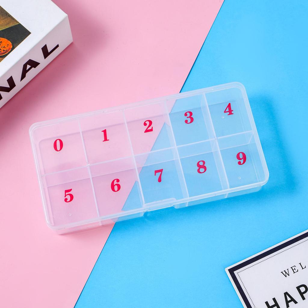 Translucent 10-Grid Nail Art Storage Box for 500 Pieces