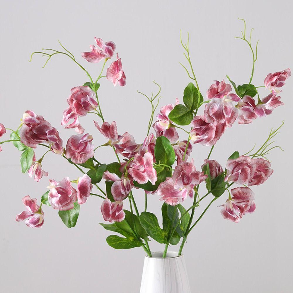 Plastic Artificial Pea Flowers 55cm Fake Flower Silk Pea Blossom Branch  Office Desktop Decoration
