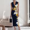 Women's Summer Long Dress European American Style V Neck Sleeveless Positioning Digital Print Maxi Dress