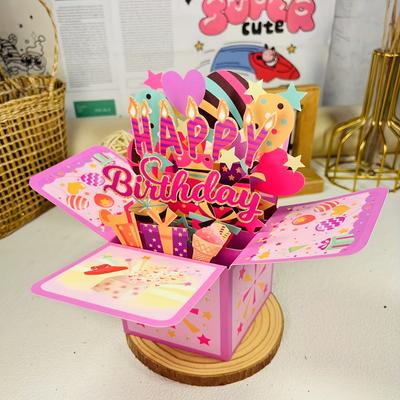 1pc 3D Pop-Up Birthday Card Cartoon Theme Greeting Card Unique Fun Birthday Gift Festive Supplies Birthday Party Decoration